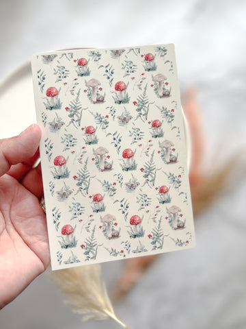 1 Sheet, Approx 13x90cm, Mushroom Print Water Decal Image Transfer for Polymer Clay / Ceramics